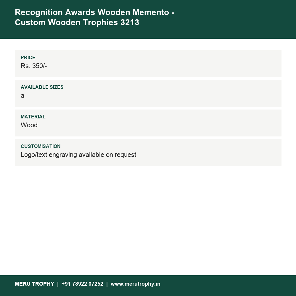 Recognition Awards Wooden Memento - Custom Wooden Trophies 3213 details - Meru Trophy