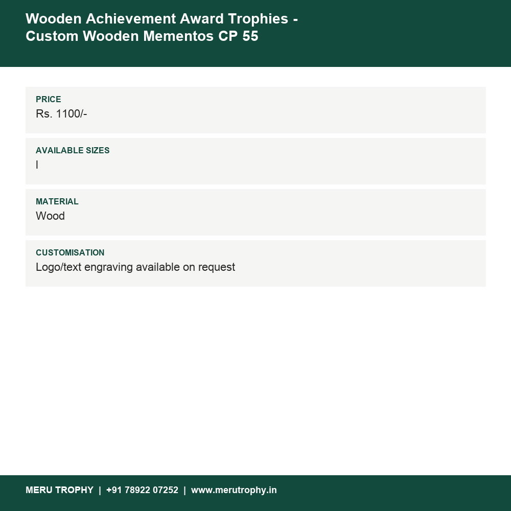 Wooden Achievement Award Trophies - Custom Wooden Mementos CP 55 details - Meru Trophy