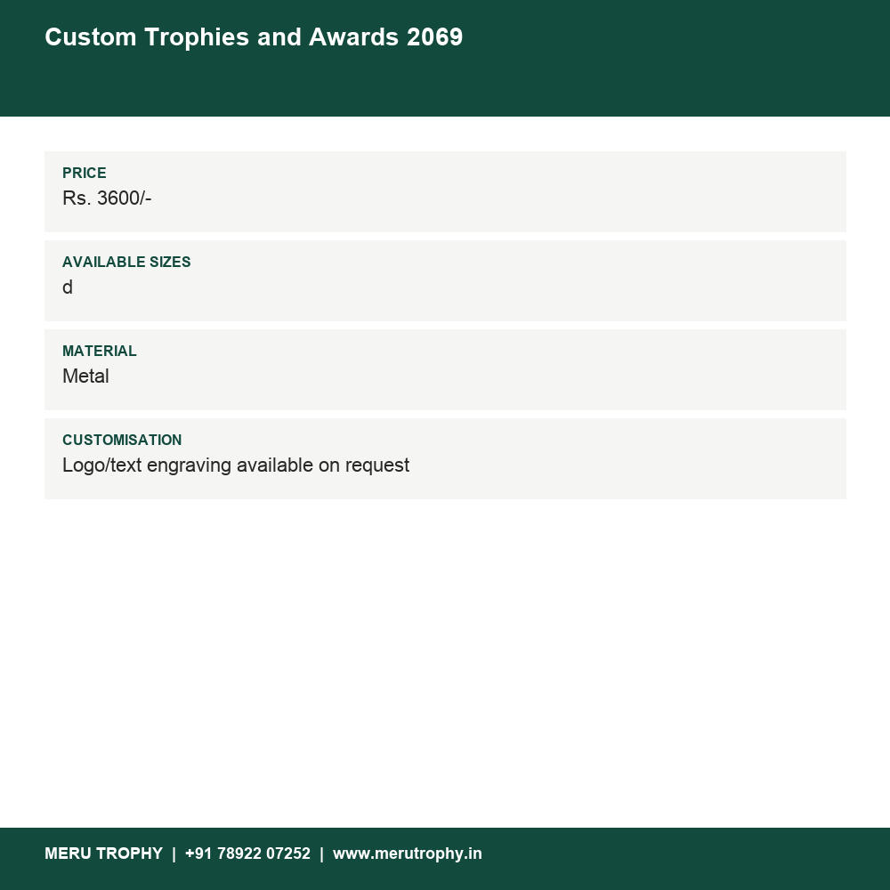 Custom Trophies and Awards 2069 details - Meru Trophy