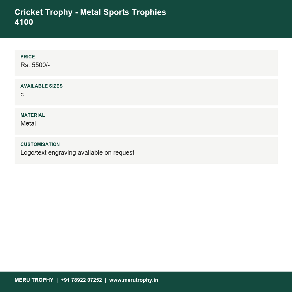 Cricket Trophy - Metal Sports Trophies  4100 details - Meru Trophy