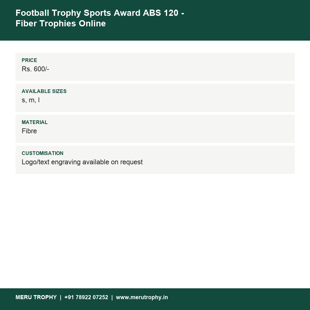 Football Trophy Sports Award ABS 120 - Fiber Trophies Online details - Meru Trophy