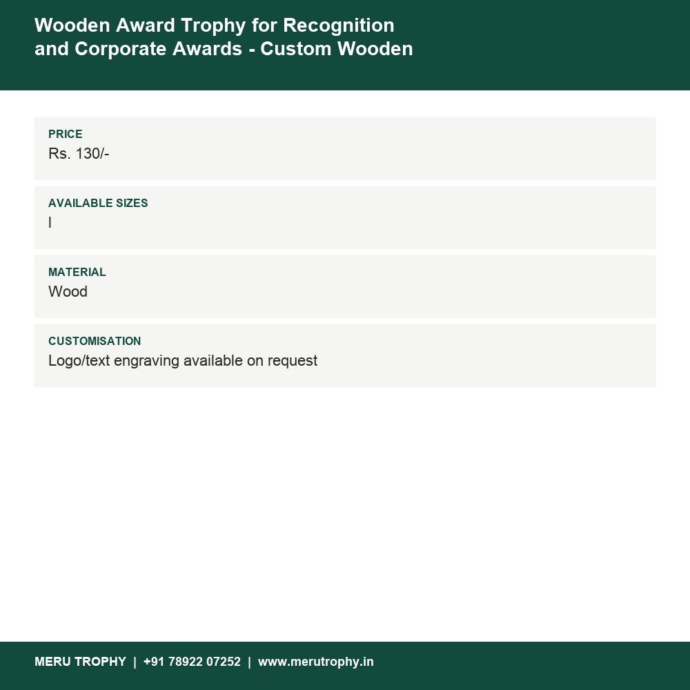 Wooden Award Trophy for Recognition and Corporate Awards EC 119 details - Meru Trophy