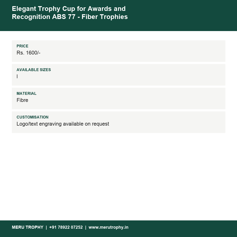 Elegant Trophy Cup for Awards and Recognition ABS 77 - Fiber Trophies details - Meru Trophy