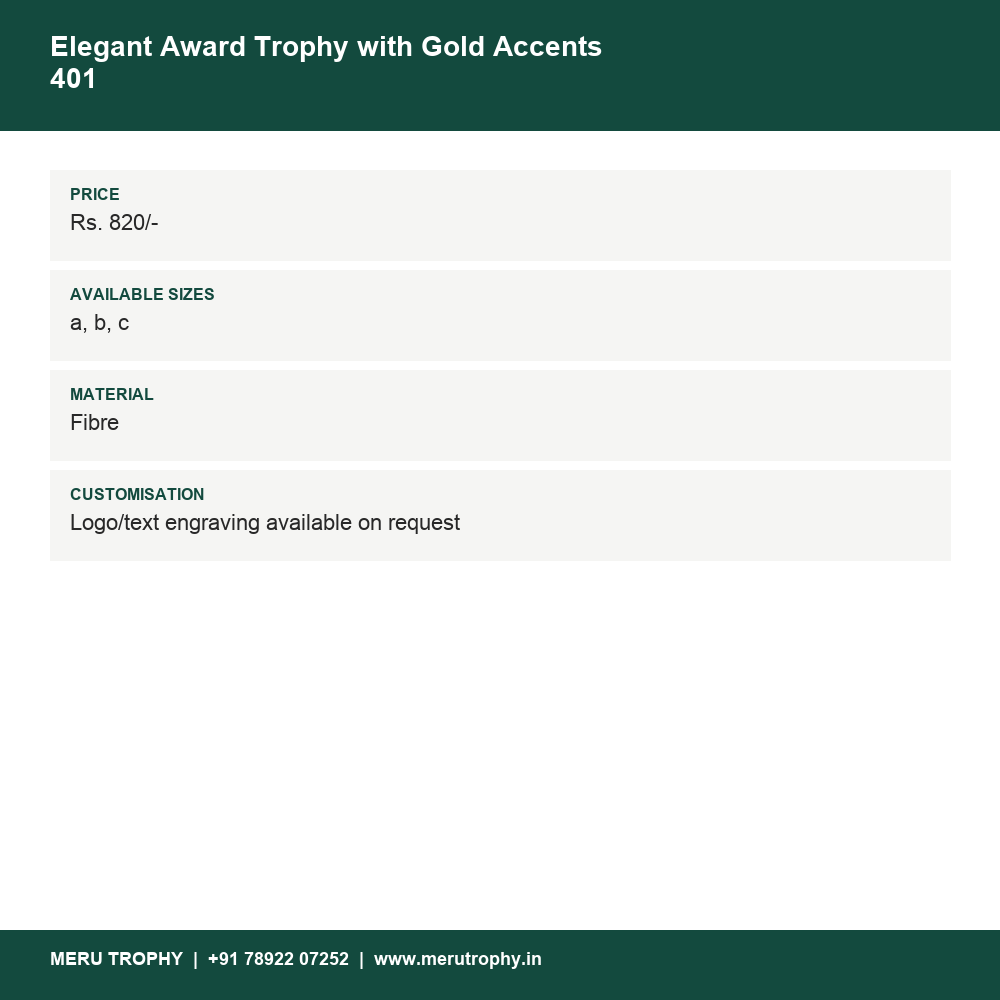 Elegant Award Trophy with Gold Accents 401 details - Meru Trophy