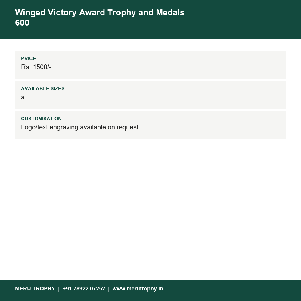 Winged Victory Award Trophy and Medals 600 details - Meru Trophy