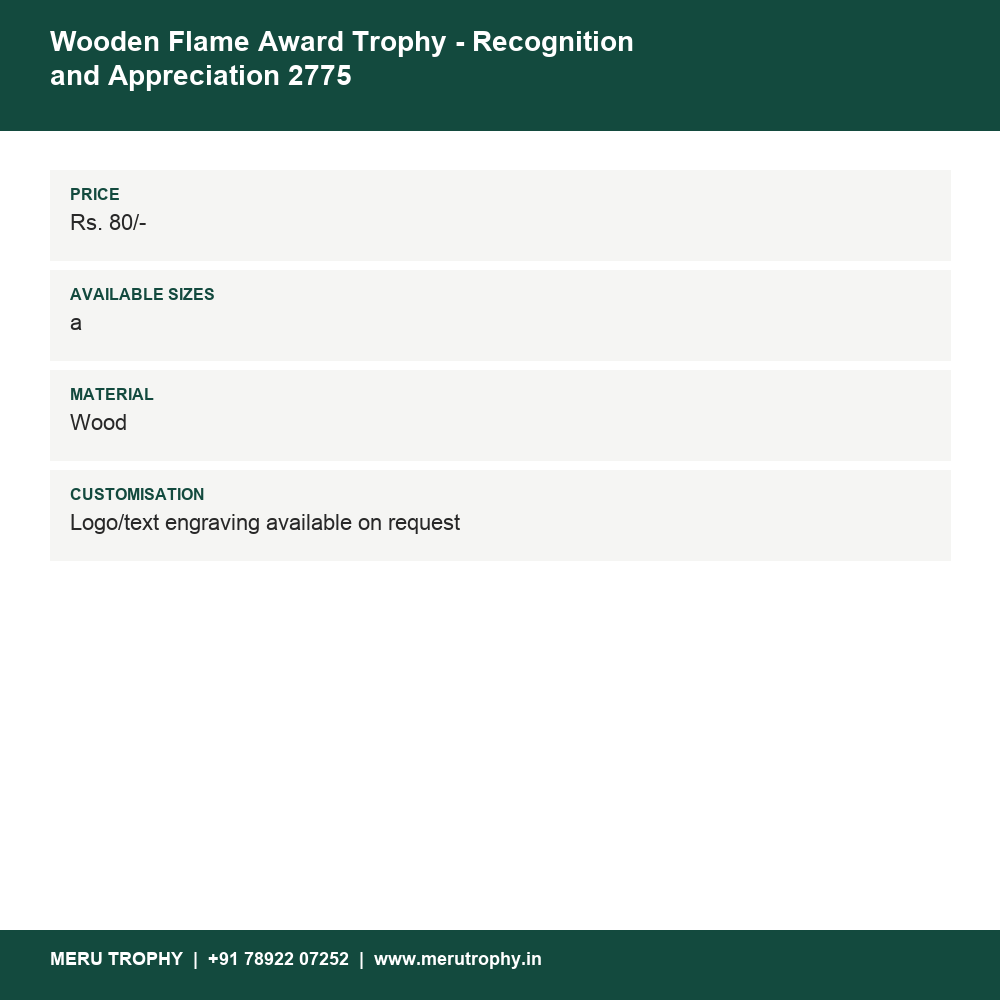 Wooden Flame Award Trophy - Recognition and Appreciation 2775 details - Meru Trophy