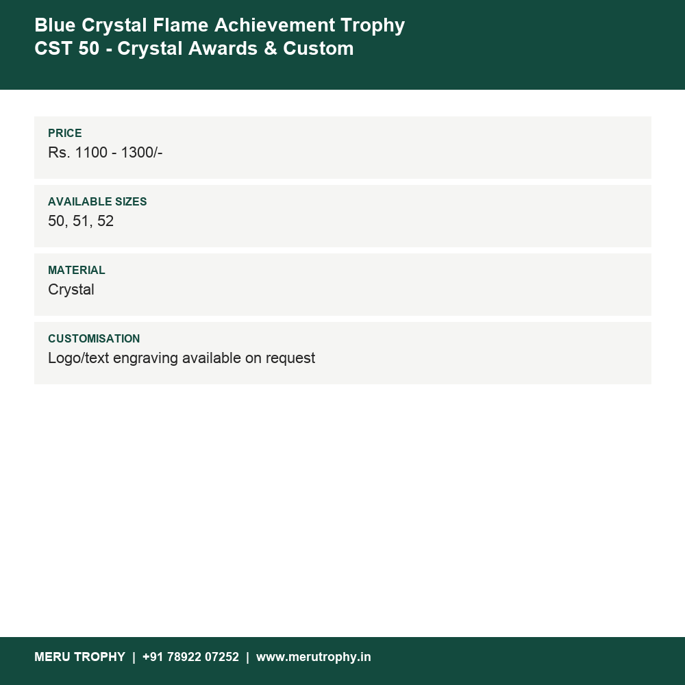 Blue Crystal Flame Achievement Trophy CST 50 - Crystal Awards & Custom Trophies details - Meru Trophy