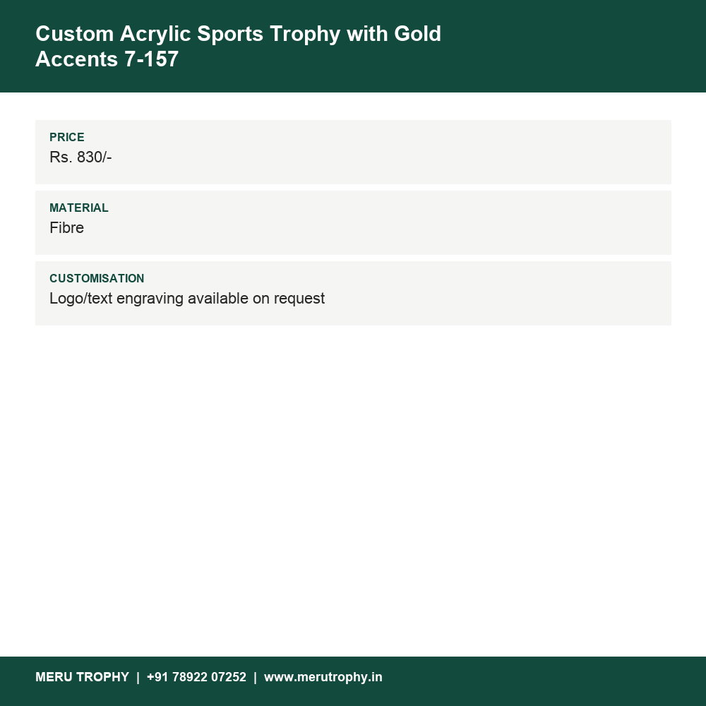 Custom Acrylic Sports Trophy with Gold Accents 7-157 details - Meru Trophy
