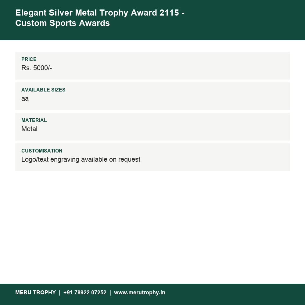Elegant Silver Metal Trophy Award 2115 - Custom Sports Awards details - Meru Trophy