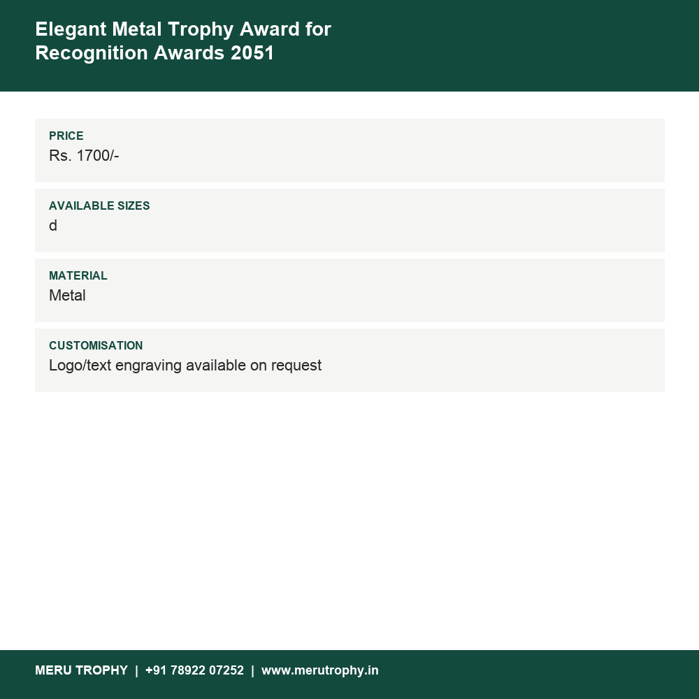 Elegant Metal Trophy Award for Recognition Awards 2051 details - Meru Trophy