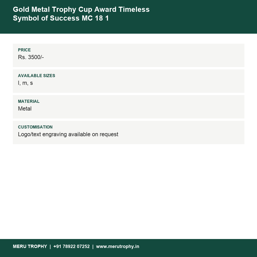 Gold Metal Trophy Cup Award Timeless Symbol of Success MC 18 1 details - Meru Trophy