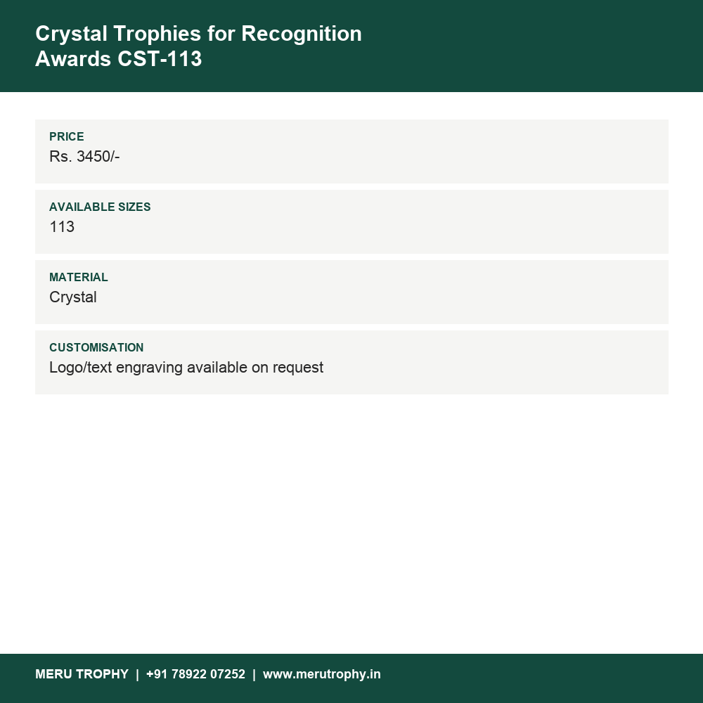 Crystal Trophies for Recognition Awards CST-113 details - Meru Trophy