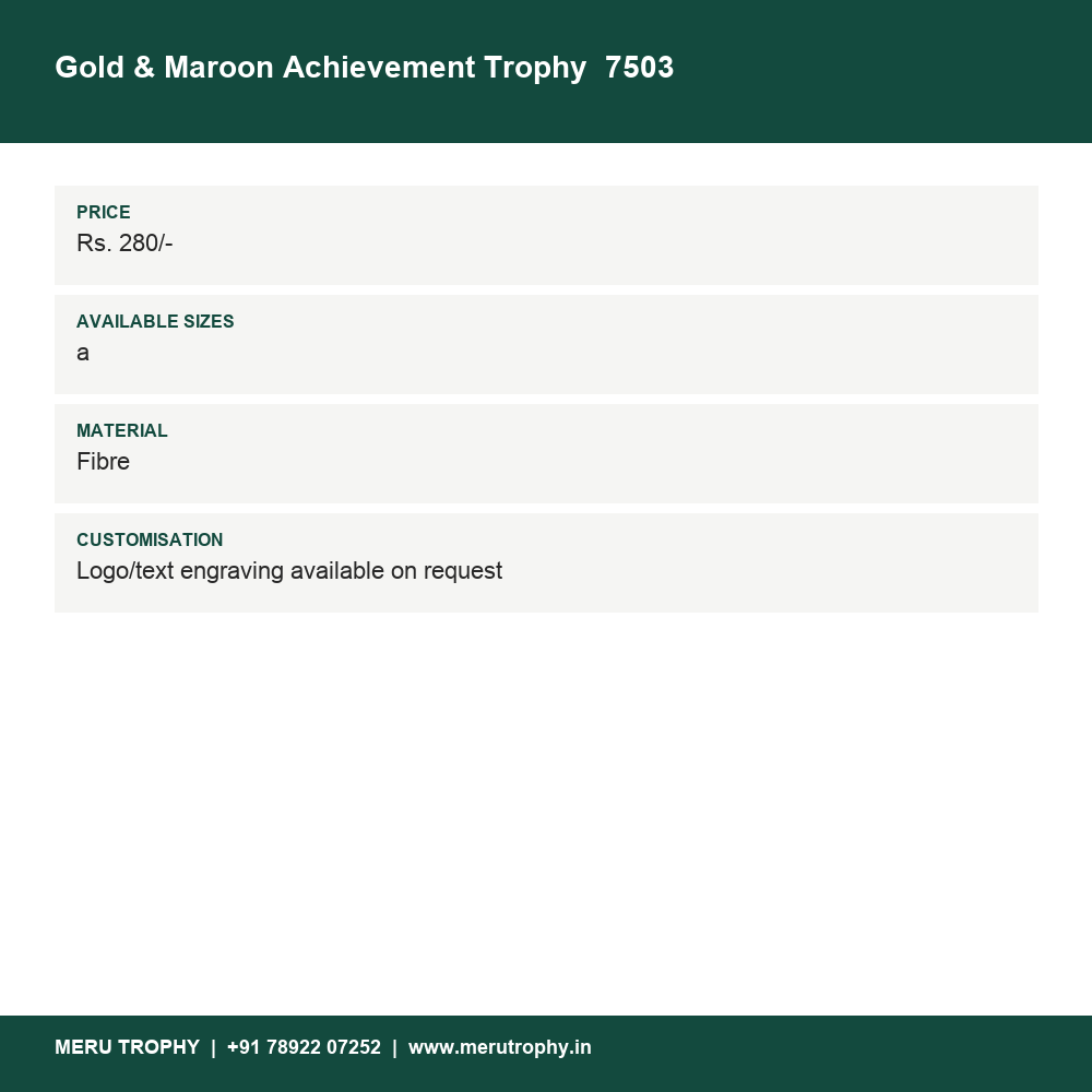Gold & Maroon Achievement Trophy  7503 details - Meru Trophy