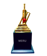 Gold metal cricket trophy with bat; ball; and wickets - perfect for cricket trophies and sports awards.