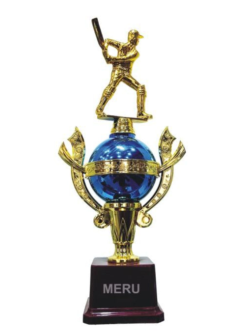 Gold batsman cricket trophy - a beautiful fiber trophy award.