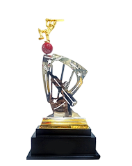 Dynamic cricket trophy design; ideal for recognition awards and corporate trophy presentations.