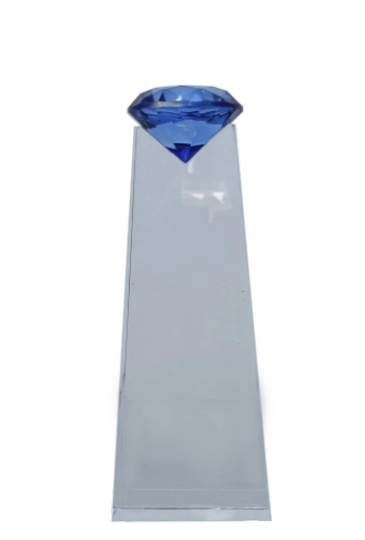 Elegant blue crystal trophy design; perfect for corporate awards and employee recognition.