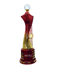 Elegant crystal trophy with gold accents.