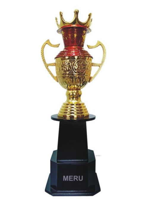 Gold and red Fiber Trophy Award; a symbol of victory and achievement.