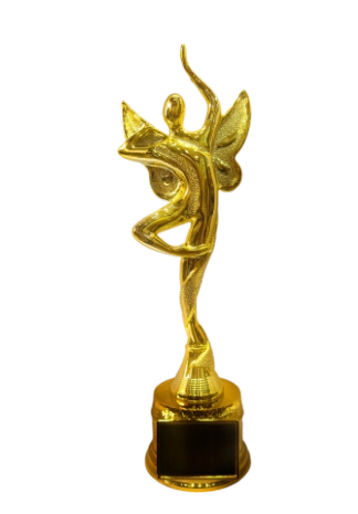 Gold metal trophy with a winged figure; perfect for sports awards and recognition.