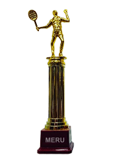 Gold tennis player trophy; a beautiful fiber trophy for awards and recognition.