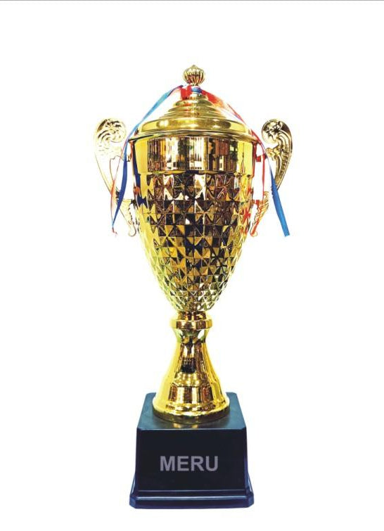 Gleaming gold trophy cup on a black base; ideal for Metal Sports Trophies and awards ceremonies.