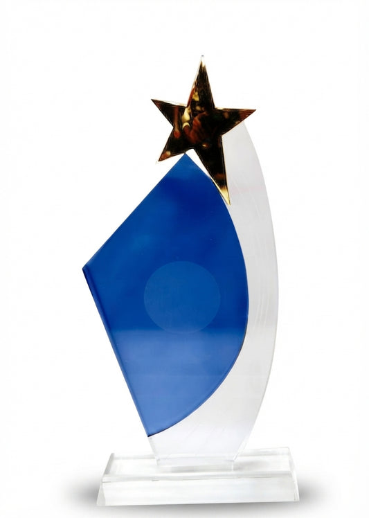 Blue Crystal Star Corporate Trophy CST 49 - Crystal Awards - Meru Trophy