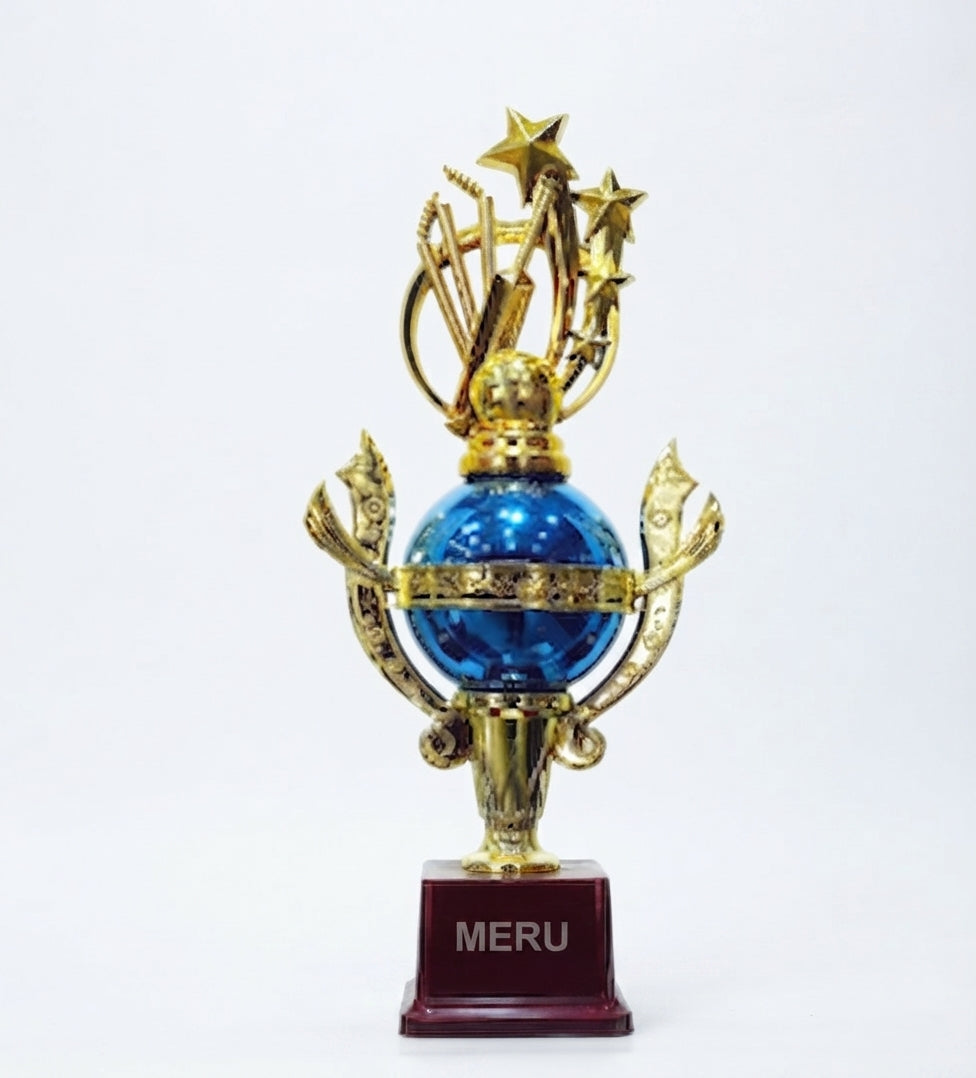 Blue and Gold Globe Acrylic Trophy - Fiber Trophies 20-157 - Meru Trophy