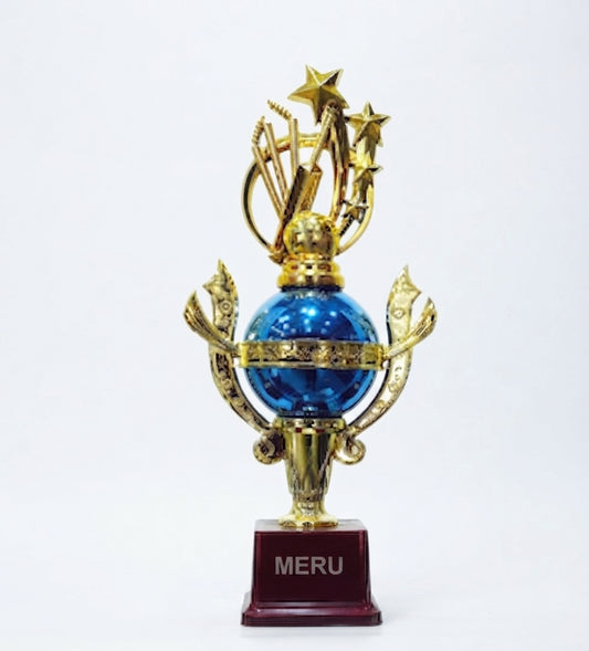 Blue and Gold Globe Acrylic Trophy - Fiber Trophies 20-157 - Meru Trophy