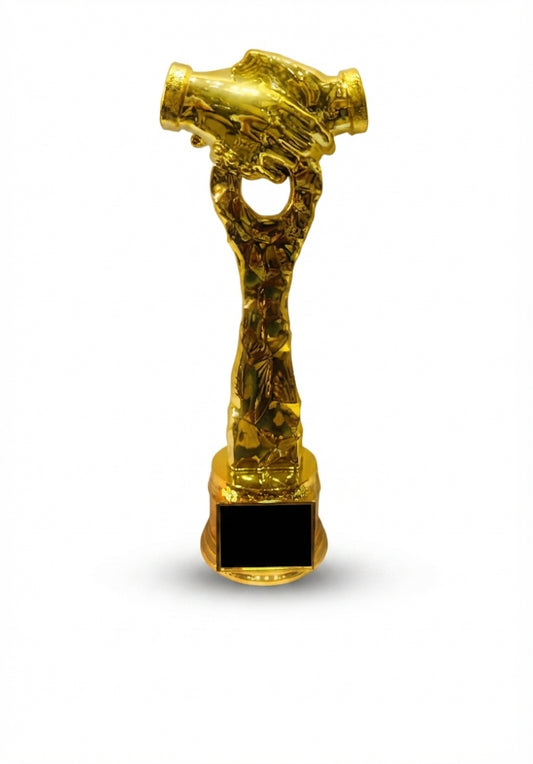 Gold Handshake Fiber Trophy Custom Award AM 10 - Meru Trophy