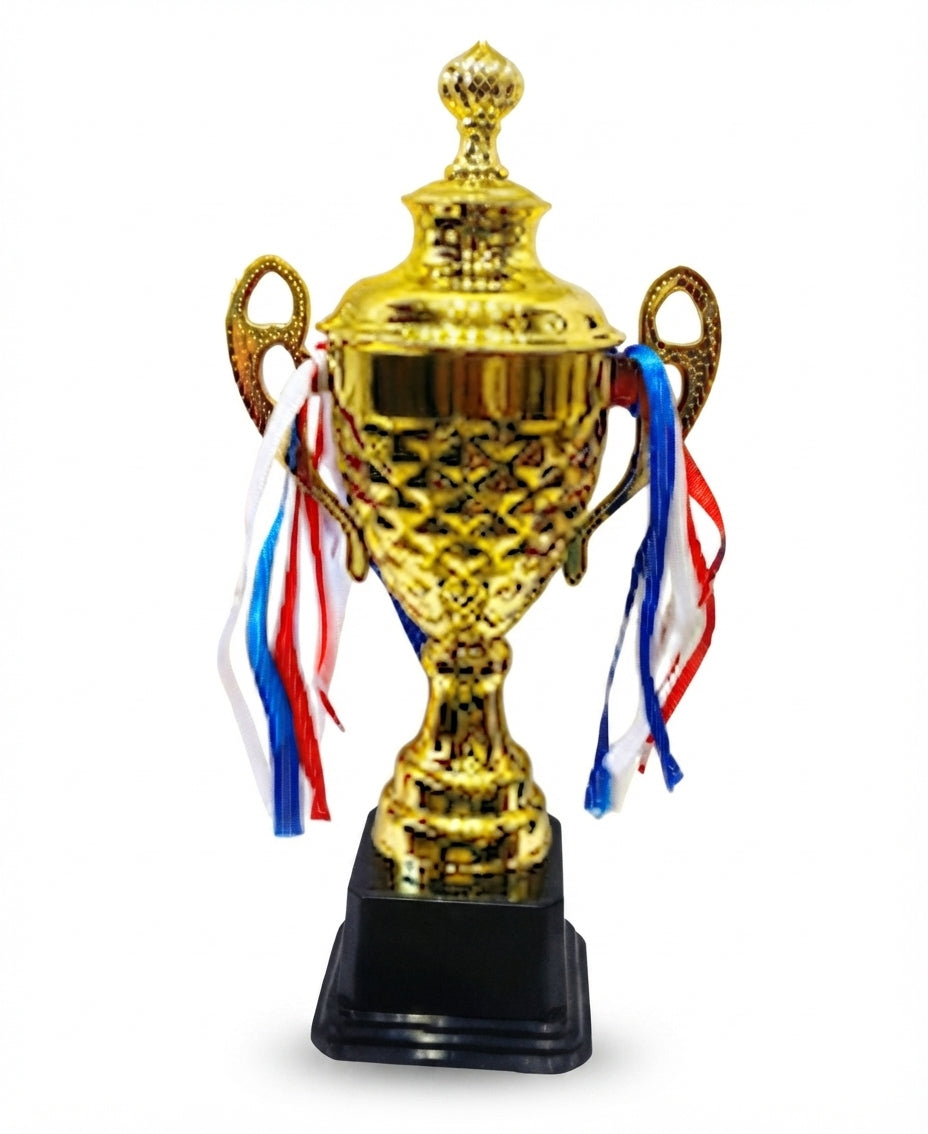 Gold Trophy Cup with Ribbons Award Trophy 1509 - Custom Sports Awards - Meru Trophy