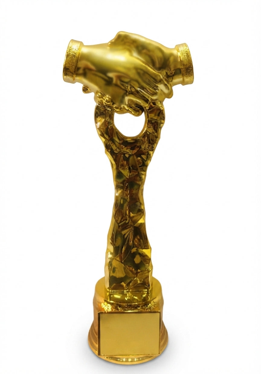 Gold Handshake Corporate Trophy Awards - Metal Trophy - Custom Awards - Employee Recognition AM 10 - Meru Trophy