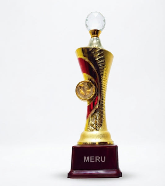 Gold & Red Fiber Trophy with Crystal Globe - Fiber Trophies Online 632 1 - Meru Trophy