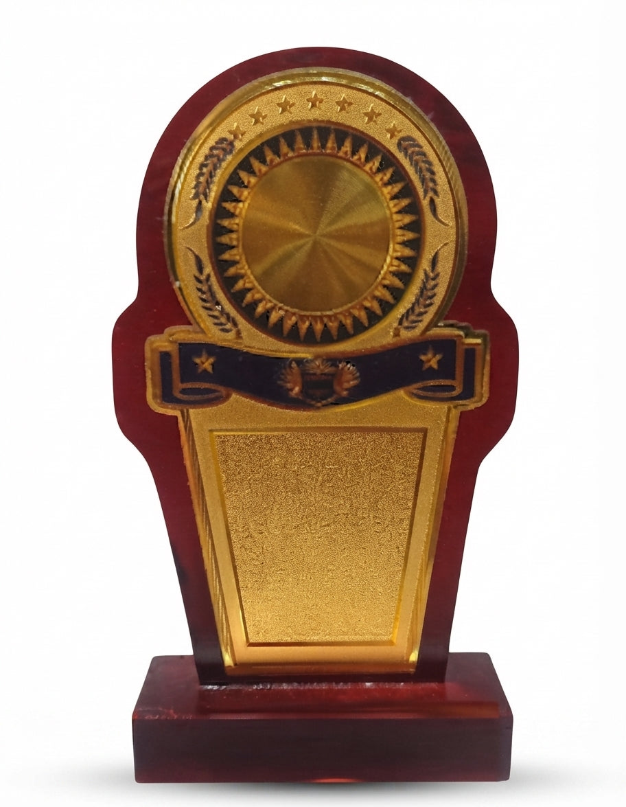 Elegant Wooden Memento Trophy with Gold Accents 1802 - Custom Awards - Meru Trophy