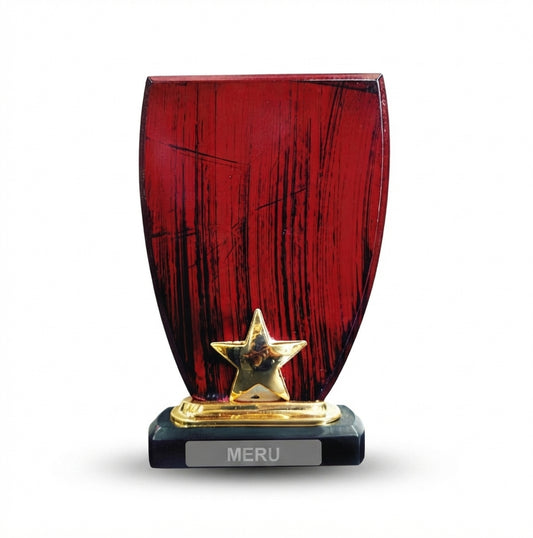 Red Wooden Star Memento Corporate Award Trophy 4166 - Meru Trophy