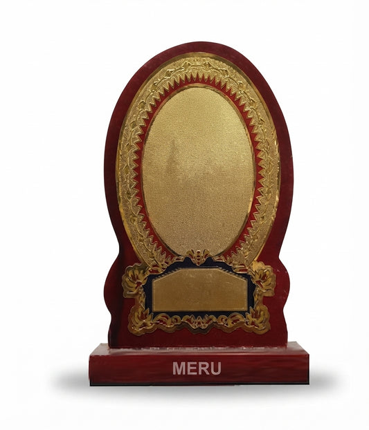 Custom Corporate Trophy Wooden Memento with Gold Accent 575 - Meru Trophy