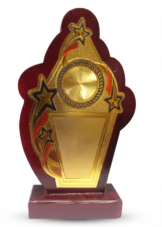 Wooden Memento Award Gold Star Trophy 1876 - Custom Engraved Recognition - Meru Trophy