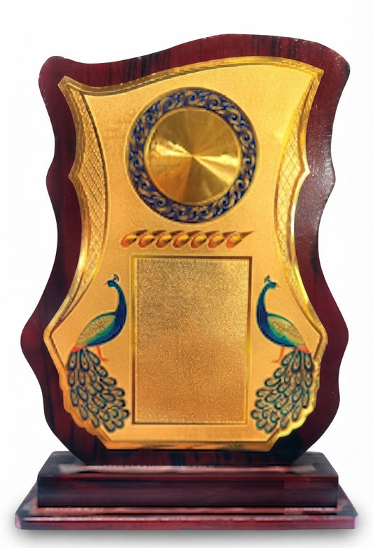 Wooden Memento Trophy with Peacock Design 710 - Custom Awards & Engraved Medals - Meru Trophy