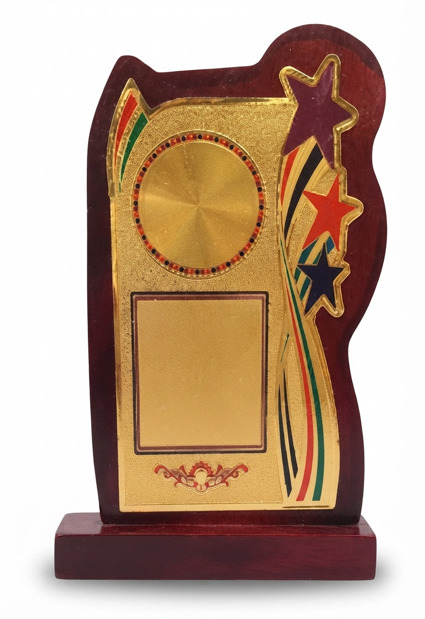 Wooden Award Memento with Gold Plate 570 1 - Meru Trophy