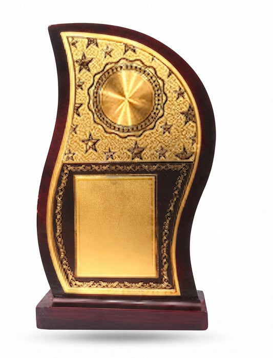 Custom Wooden Award Trophy with Gold Plate | Corporate Trophies 3224 | Wooden Mementos - Meru Trophy