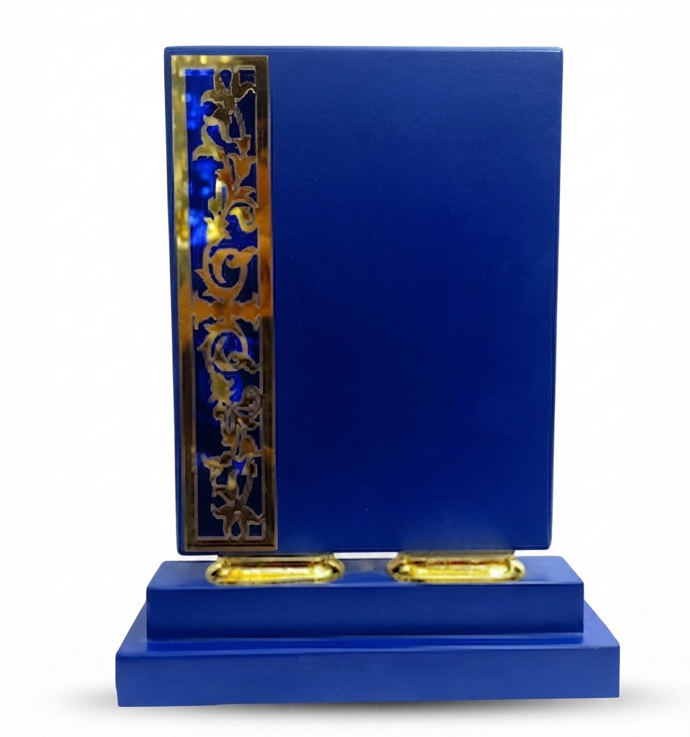 Blue & Gold Floral Wooden Memento Recognition Award CP 124 - Meru Trophy