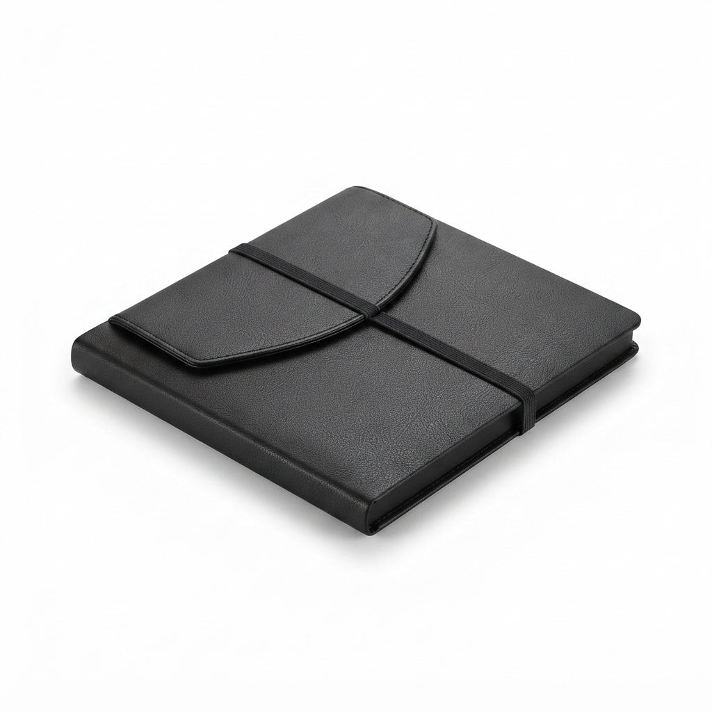 Envelope Flap PU Diary with Elastic - Black - Meru Trophy corporate gifting