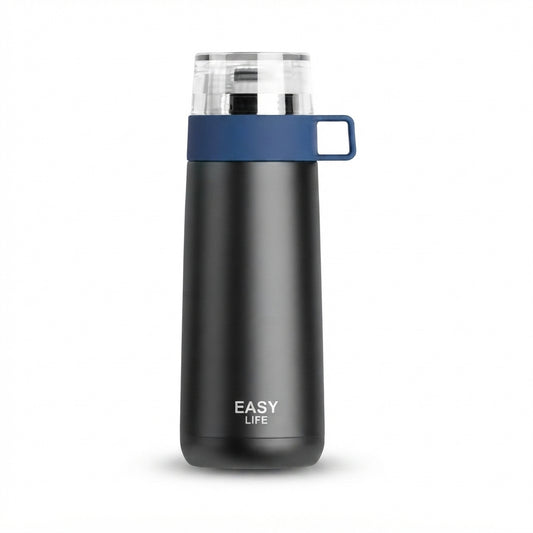 Compact Flask with Cup Handle Lid - Black - Meru Trophy corporate gifting