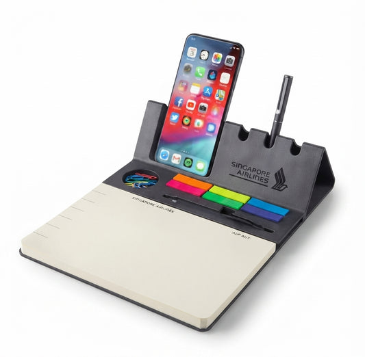 Desk Organiser Notepad with Phone Stand - Black - Meru Trophy corporate gifting