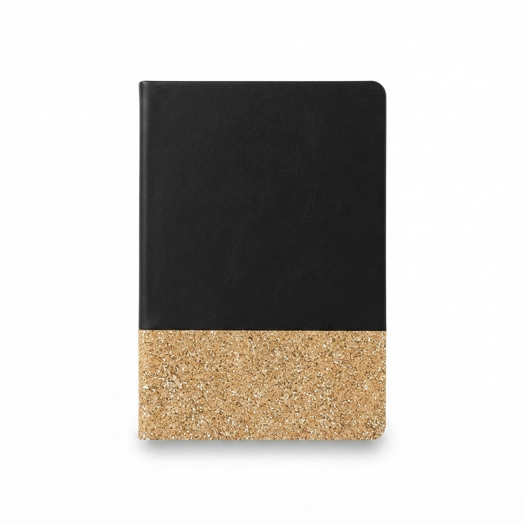 PU Notebook with Glitter Cork Accent - Black - Meru Trophy corporate gifting