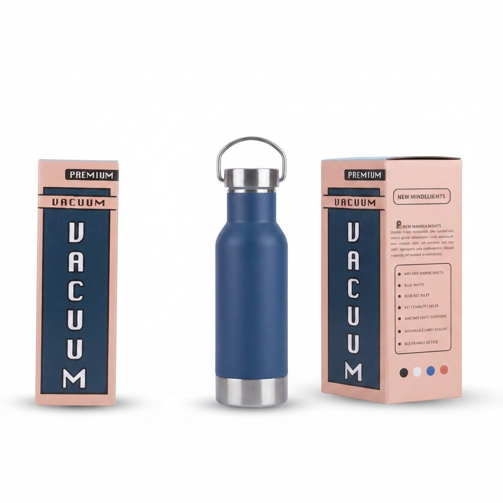 Vacuum Bottle with Carry Handle Lid and Gift Box - Blue - Meru Trophy corporate gifting
