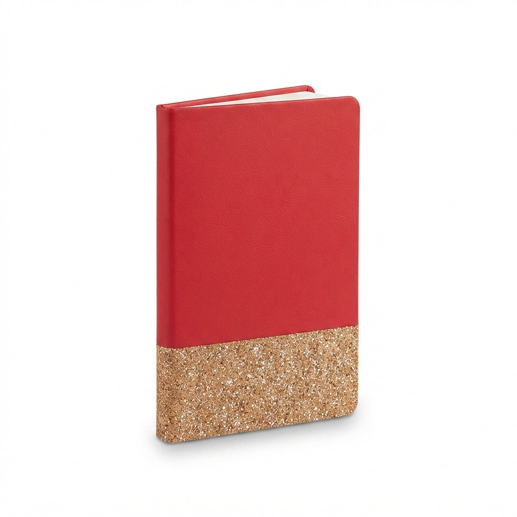 PU Notebook with Glitter Cork Accent - Red - Meru Trophy corporate gifting