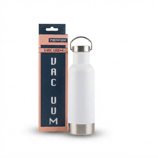 Vacuum Bottle with Carry Handle Lid and Gift Box - White - Meru Trophy corporate gifting