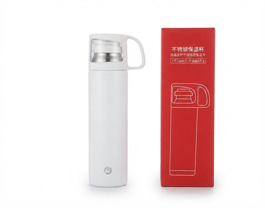 Vacuum Flask with Cup Lid and Gift Box - White - Meru Trophy corporate gifting