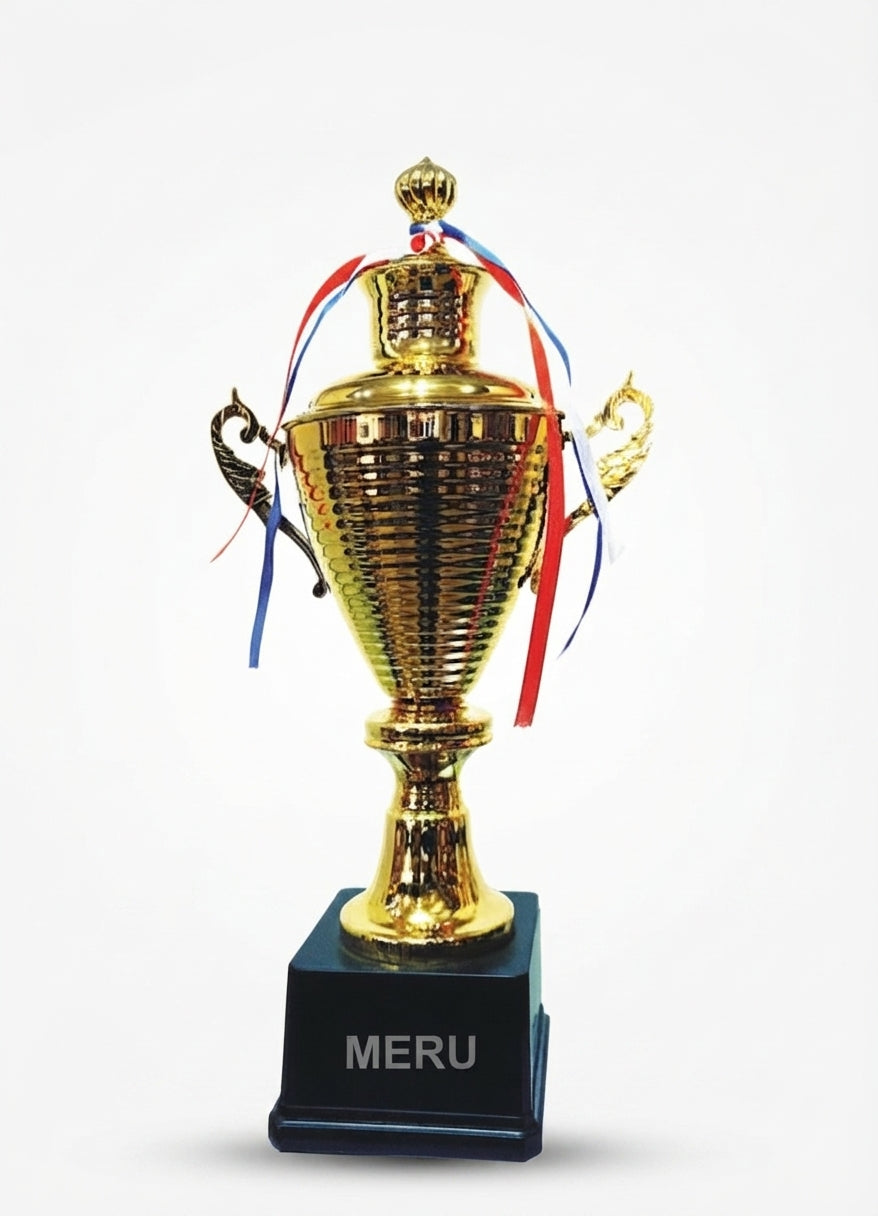 Gold Metal Trophy Cup with Ribbons 4090 - Meru Trophy